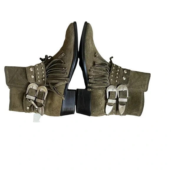 Toral Suede Olive Green Fringe Tassel Women's Ankle Boots  EU 37 / US 6 - 6.5 - Picture 2 of 6